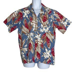 Hilo Hattie Aloha Vintage Blue Floral Hawaiian Beach Vacation Shirt Large